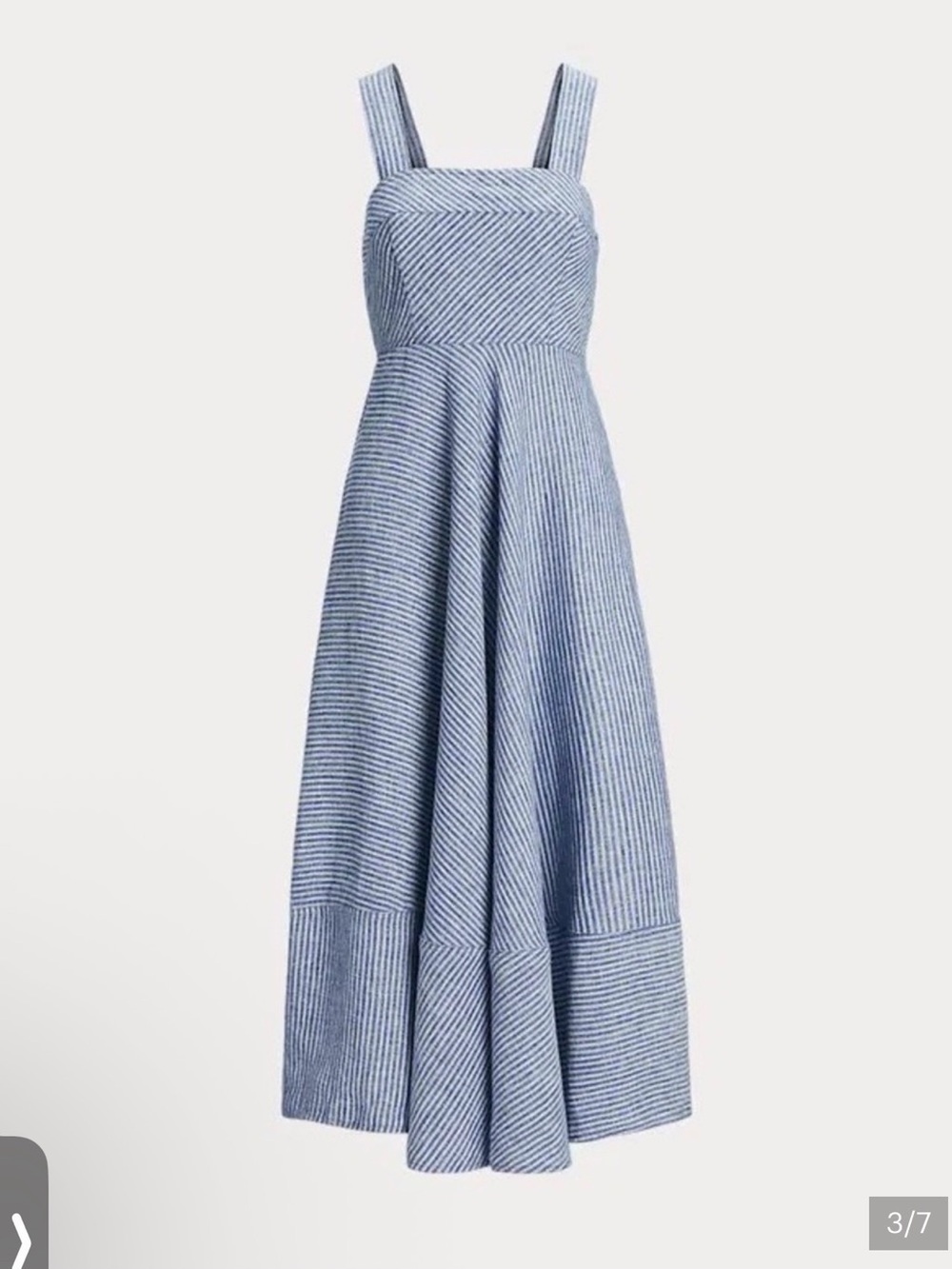 Ralph Lauren Linen Square Neck Striped Midi Dress Size 10 - Picture 2 of 5